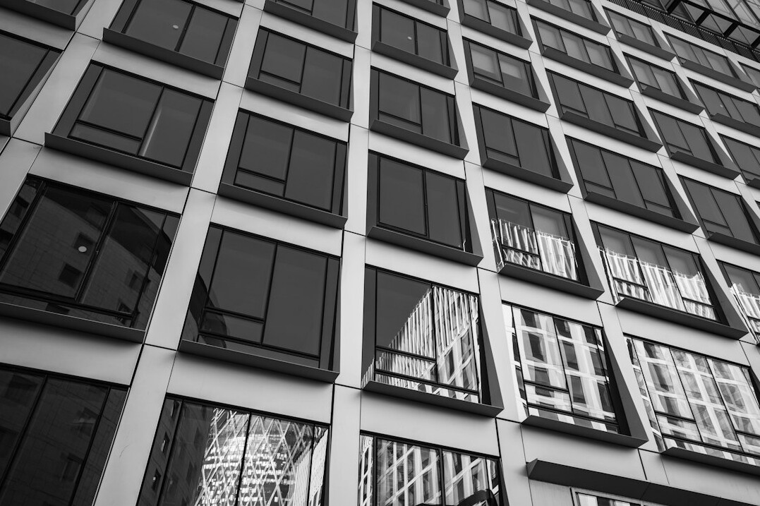 Modern glass office building facade